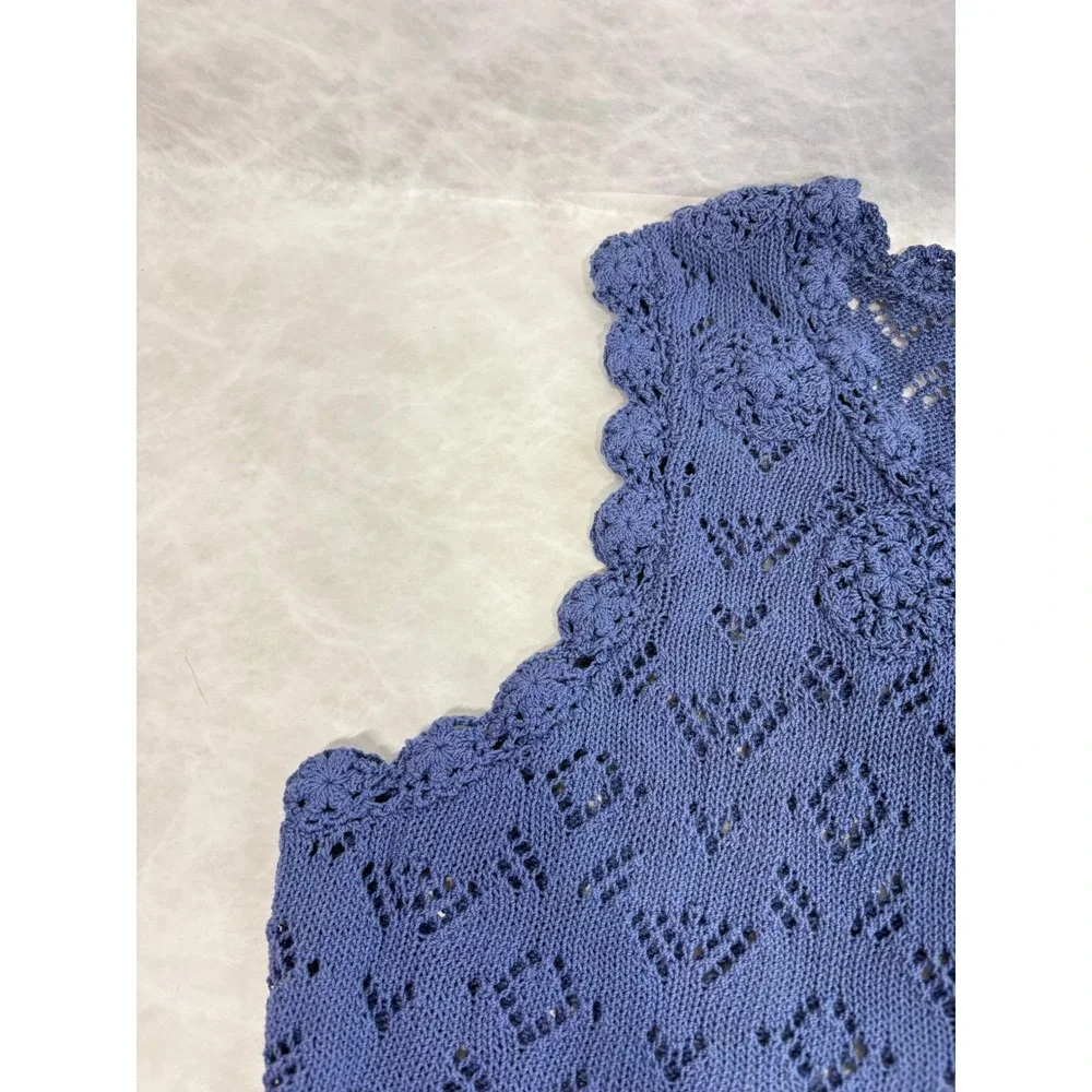 Vintage Corner Reading Periwinkle Blue Crochet Knit Sleeveless Top Small‎